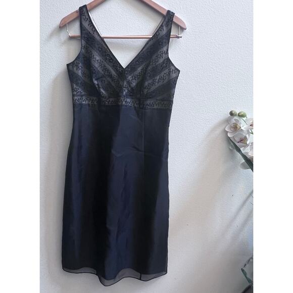 Vtg Ann Taylor V-Neck Silk Beaded Black Midi Formal Dress Wedding Guest Size 4 - Picture 1 of 7